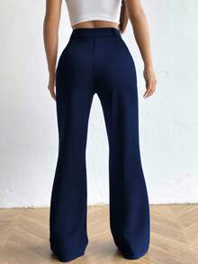 SHEIN Unity Women's Solid Color Casual Pants - Navy Blue - View 2