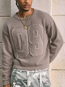 AXEPEAK Men's Casual Crew Neck Drop Shoulder Long Sleeve Numeric Pattern Knit Pullover Sweater, Fall Winter - Coffee Brown - View 6