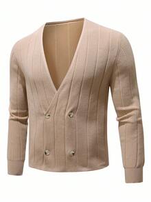 Manfinity Homme Men's Solid Color Minimalist Casual Button Decorated Long Sleeve Cardigan, Fall Winter