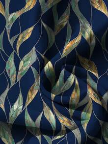 EMERY ROSE Women's Leaf Print Casual Blouse, Navy Blue, Suitable For Summer - Blue - View 5