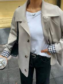 Jouncy 女式休闲短款风衣 - 卡其色 - 查看 6