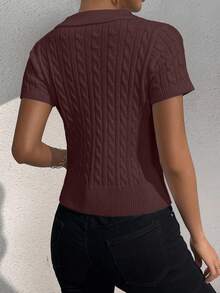 RosyDaze Blusa de punto de manga corta de unicolor y estilo minimalista, para uso diario - Café integral - Ver 2