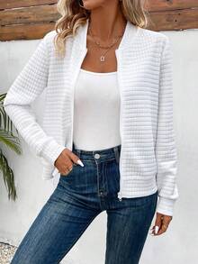 EMERY ROSE Women's Solid Color Long Sleeve Zip-Up Casual Baseball Jacket, Autumn