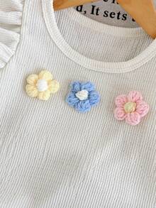 冬季服装、冬季套装、女婴冬季服装、秋季服装、万圣节、万圣节服装、圣诞节服装、女婴碎花圆领短袖T恤短裤可爱套装 - 淺藍色 - 查看 6