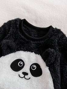 2pcs Young Boy Cute Panda Design Fleece Long Pants And Long Sleeve Pajama Set Fall Winter - Multicolor - View 3