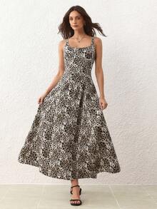 SHEIN Unity Damen Leoparden-Muster Quadratischer Ausschnitt Ärmelloses Lässig Denim Kleid - Verschiedenfarbig - Übersicht 5