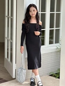 DAZY 秋季女童休闲连衣裙 - 黑色 - 查看 4