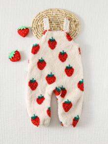 Cozy Pixies 女婴草莓图案保暖内衬背带裤，百搭舒适