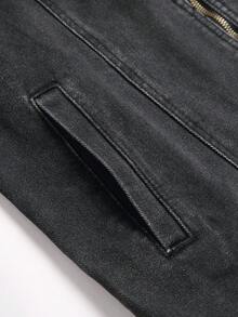 Manfinity Roughcore Men's Black & Grey Patchwork Denim Long Sleeve Jacket, Retro Slim Fit Punk Washed Black Street Going Out For Chore Jacket, Fall - Black - View 6