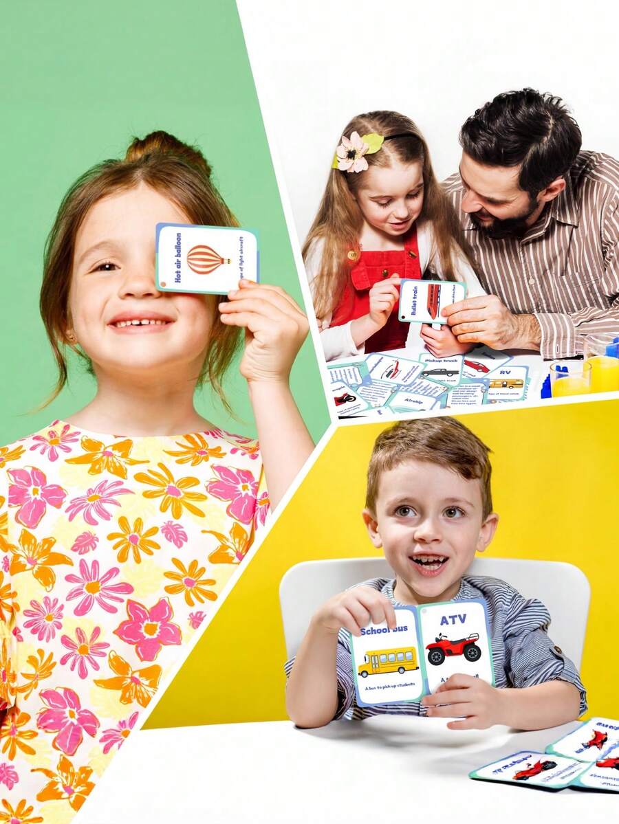 Zazumi 1SET Toddler Flash Cards Everyday Objects Vehicles Traffic Signs Space Astronomy Preschool Learning Toys For Kids Brain Development Attention Span Realistic Photos - Multicolor - View 1