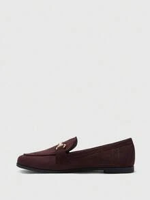 CUCCOO BIZCHIC Women's Brown Suede Slip-On Loafers With Gold Buckle, Comfortable For Christmas Spring Shoes - Brown - View 8