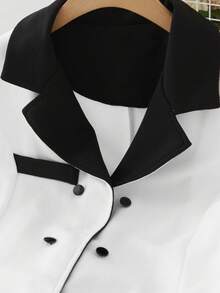 SHEIN Clasi 女士拼色双排扣西装外套 - 黑與白 - 查看 3