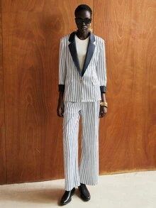 Lumivelle Striped Patchwork Suit Set - Black and White - View 3