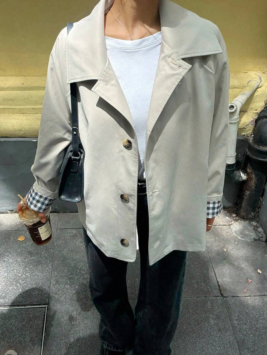 Jouncy 女式休闲短款风衣 - 卡其色 - 查看 1