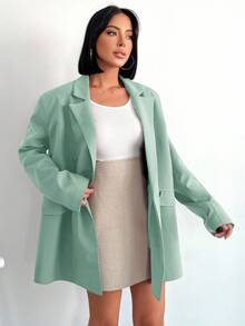 RueChic Double-Breasted Lapel Collar Blazer - Green - View 4