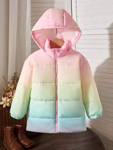 Chaqueta casual con capucha de invierno para niña, de manga larga con cremallera y cuello, en estilo ombré - Multicolor - Ver 3
