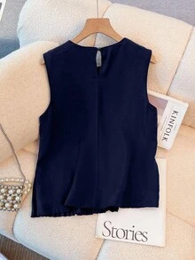 Franclia Sleeveless Pleated Casual/Work Shirt - Navy Blue - View 2