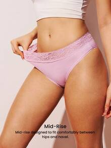 LUVLETTE 3-Pack Lace Trim Soft Cotton Mid-Waist Briefs Women Underwear Panties Set-Ice Blue