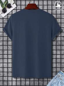 Manfinity Homme Men's Casual Cat Print Short Sleeve T-Shirt, Simple Design - Blue - View 2