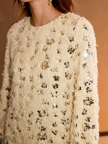 MOTF PREMIUM WOMEN'S SEQUINS FUZZY SHORT DRESS, AUTUMN/WINTER - Apricot - View 3