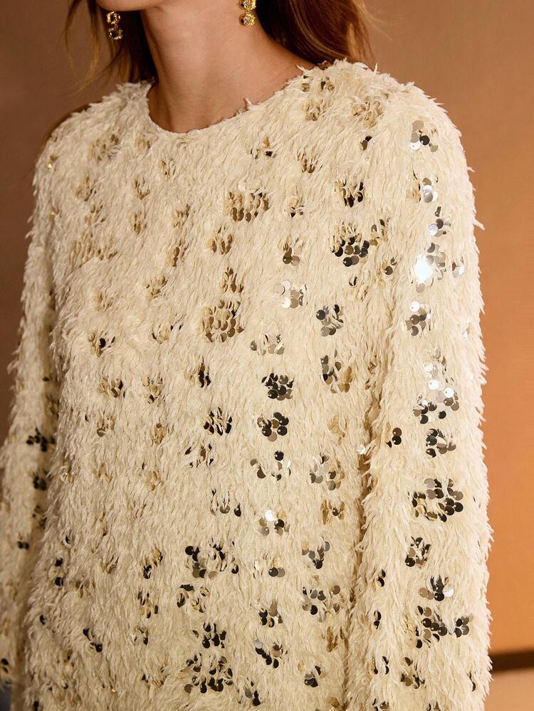 WOMEN'S SEQUINS FUZZY SHORT DRESS, AUTUMN/WINTER