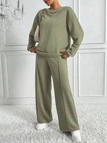 Chiquease Bộ 2 áo nỉ trơn màu và quần nỉ thể thao - màu xanh lá - Xem 4
