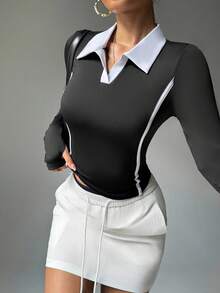 Dewbera Women's Long Sleeve Sports Polo Shirt, Contrast Color Polo Collar, Side Mesh Panels And Contrast Stripes, Suitable For Daily Casual, Running, Yoga, Gym, Tennis, Golf, Autumn/Winter/Spring - Multicolor - View 1