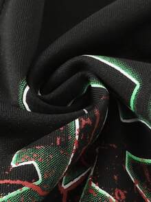 ROMWE MEN Street Life 图案印花圆领休闲宽松短款男士 T 恤，秋季 - 黑色 - 查看 4