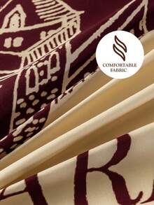 HARRY POTTER X SHEIN 3pcs Marauder's Map Print Bedding Set, Brushed Material, Soft & Warm, Red Duvet Cover, Suitable For Twin/Full/Queen/King Size Bed