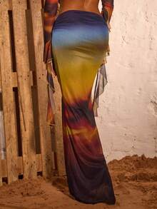 Opulessa Váy Maxi In Lưới Dệt Kim Mùa Thu Cho Nữ Phong Cách Hoàng Hôn, Ngày Quốc Khánh, Năm Mới, Tiệc Sang Trọng, Tốt Nghiệp, Dạ Hội, Buổi Tối Sang Trọng Cho Nữ, Váy Maxi Ombre - Màu xanh lam - Xem 3