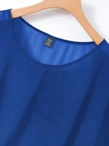 Franclia 大码优雅通勤飘逸蝙蝠袖休闲衬衫，春夏 - 寶藍色 - 查看 5