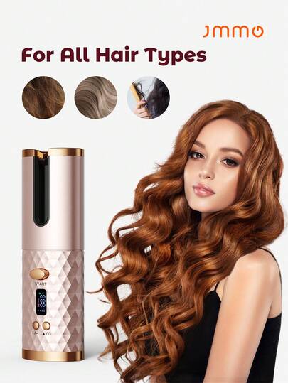 JMMO 自动卷发器，无线自动卷发器，陶瓷旋转卷发器，带 6 个温度和定时器，便携式可充电卷发棒，自动关机，快速加热造型器