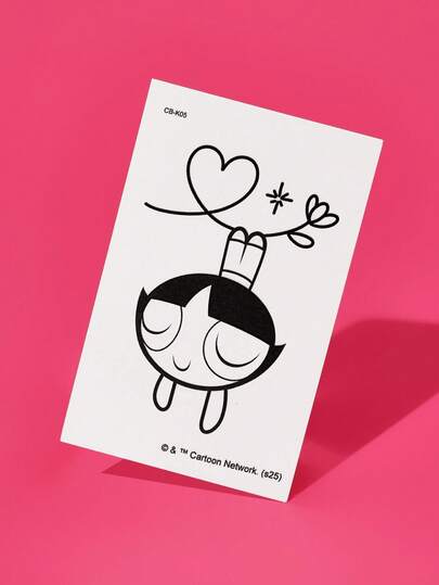 FanGlow THE POWERPUFF GIRLS X SHEIN 毛茛 1 件草本汁半永久纹身贴纸，14 天内不褪色、不反光，适用于肩部、颈部、锁骨、手臂、人体艺术纹身贴纸