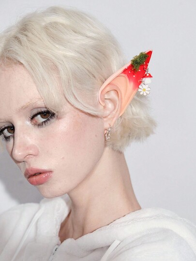 Grunge Punk 1 Pair Halloween Green Grass Hanging Mushroom Flower Party Fake Ears