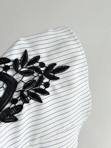 Elamini 1 chiếc áo cánh ren khoét lỗ sọc trắng ôm vừa vặn gợi cảm dành cho nữ, mùa thu - trắng - Xem 6