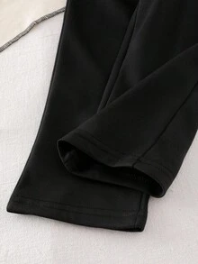 Sparklyn Bộ đồ liền thân thể thao hàng ngày màu đen dài tay có mũ trùm đầu, khóa kéo, thoải mái, bó eo, phong cách tối giản cho mùa thu - màu đen - Xem 5