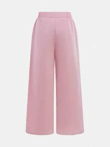 2Pcs Tween Girls Casual Solid Pink And Black Patch Dec Loose Wide Leg Pants, Black + Pink 2 Pieces, Relaxed Style, Back To School Season, Fall Winter Clothes, Winter Girls Clothes, Winter Girls Clothes Wide Leg Sweatpants Girls Pants Loose Pants Pink Pants Black Pants Pants For Girls - Multicolor - View 6