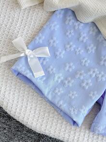 冬季服装、冬季套装、女婴冬季服装、秋季服装、万圣节、万圣节服装、圣诞节服装、女婴碎花圆领短袖T恤短裤可爱套装 - 淺藍色 - 查看 7