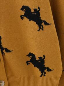 Áo len cardigan dài tay họa tiết ngựa kaki dành cho bé gái tuổi teen, phù hợp cho mùa xuân, mùa thu và mùa đông - Màu Khaki - Xem 4