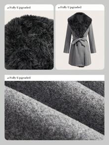 Anewsta 女士新款秋冬灰色优雅羊毛领大衣 - 灰色 - 查看 3