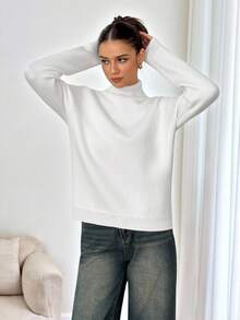 SHEIN Tall 高领保暖内衬修身保暖毛衣，秋冬季保暖分层衬衫 - 白色 - 查看 13