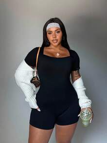 Rhythm Era 大码女式黑色运动连体裤（短袖和短裤）