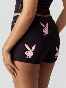 Missguided x Playboy 兔子印花连体吊带上衣和热裤节日夏季沙滩休闲服两件套节日派对俱乐部服装 - 黑色 - 查看 6