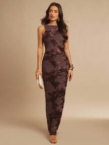 Silquee Women's Sexy Brown Floral Heavy Embroidery Backless Tie Party Dress, Simple And Elegant Square Neck Backless Sleeveless Dress, Suitable For Parties, Gatherings, Dates, Going Out, Wedding Guest Dresses For Women, Wedding Guest Dresses, Wedding Guest Dresses, Women's Birthday Dresses, Date Night Clothes, Women's Brown Backless Dress, Brown Backless Dress, Brown Dress, Brown Embroidered Dress, Popular Keywords Brown Wedding Guest Dress Chocolate Brown Maxi Dress Chocolate Brown