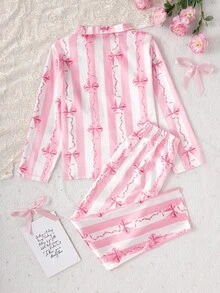 Bộ 2 món/Bộ đồ mặc nhà gồm áo cardigan dài tay màu hồng tối giản, thời trang và dễ thương cho bé gái - Hồng - Xem 2