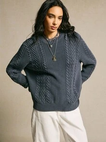 SoleilVie 圆领水洗毛衣，秋冬 - 黑色 - 查看 3