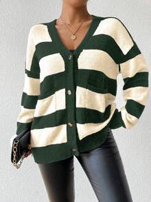 EMERY ROSE New Autumn/Winter Design Striped Faux Mink Fleece Cardigan Sweater For Women