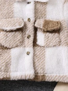 女小童大格紋翻蓋口袋毛絨夾克&吊帶連體褲 - 彩色 - 查看 4