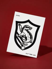 FanGlow HARRY POTTER X SHEIN 赫奇帕奇 1 件草本汁半永久性纹身贴纸，持续 14 天不褪色或反光，适用于肩部、颈部、锁骨、手臂、人体艺术纹身贴纸 - 黑色 - 查看 2