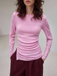 Ontre Women's Ruched Side Slit Hem Button Detail Sweaters Modern Urban Casual Fashion Business Office Wear Old Money Style In Fall/Winter - Burgundy - View 2